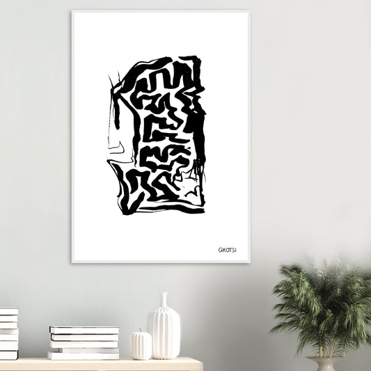 TRANSFORMING poster print above table with small plant