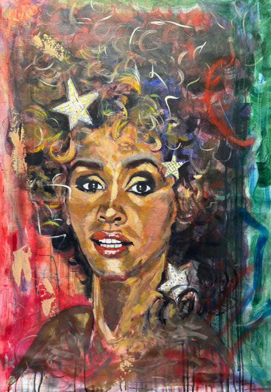 Whitney Houston Portrait Original Painting close up detail