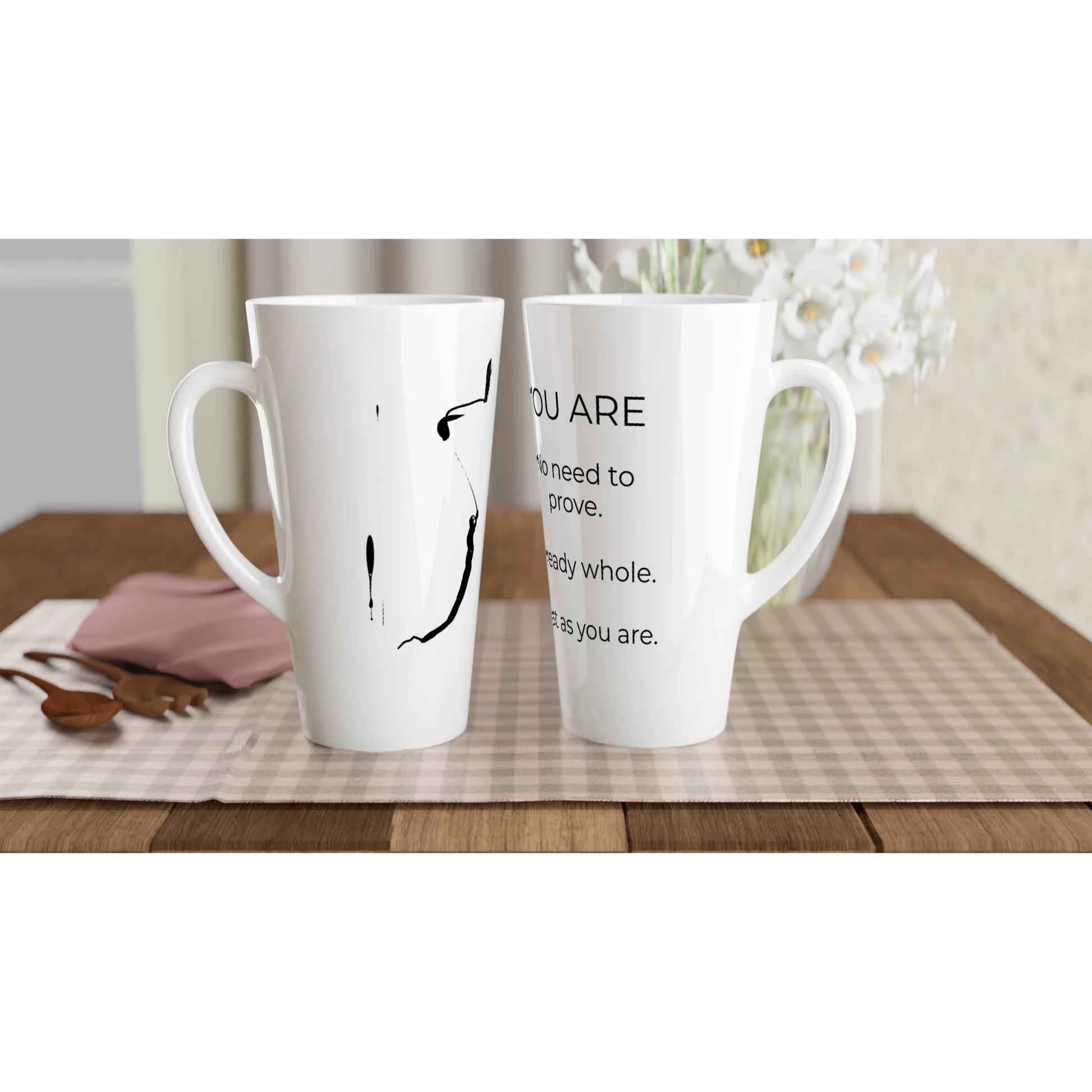 YOU ARE White Ceramic Mugs on breakfast tray Mindful Quotes & Soul Notes