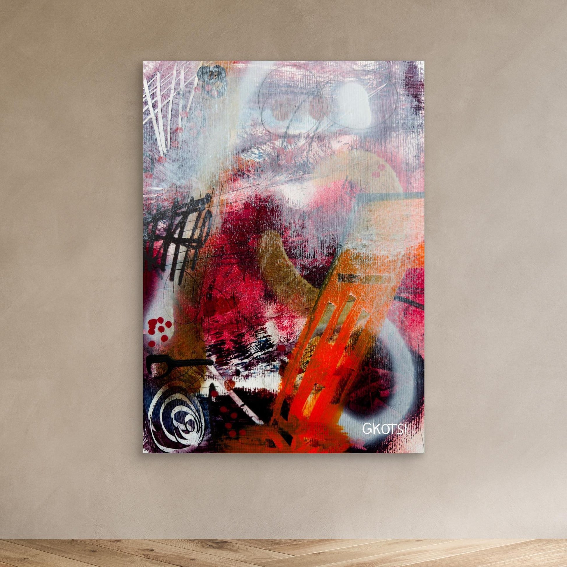 FEUER Abstract Canvas Print displayed on modern wall in contemporary room