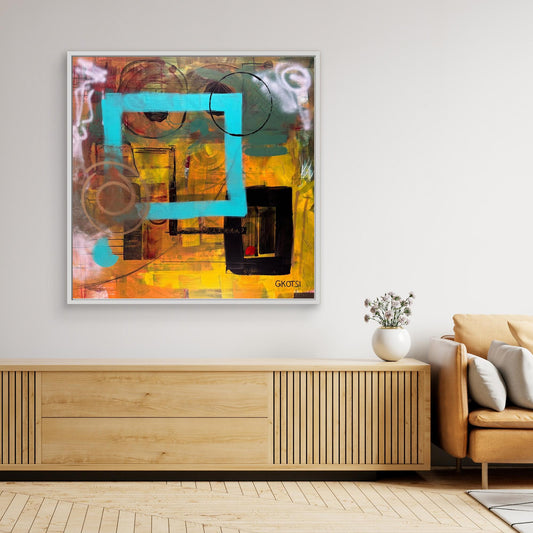 CLEAR IT Print above wooden dresser with decoration - minimalist design
