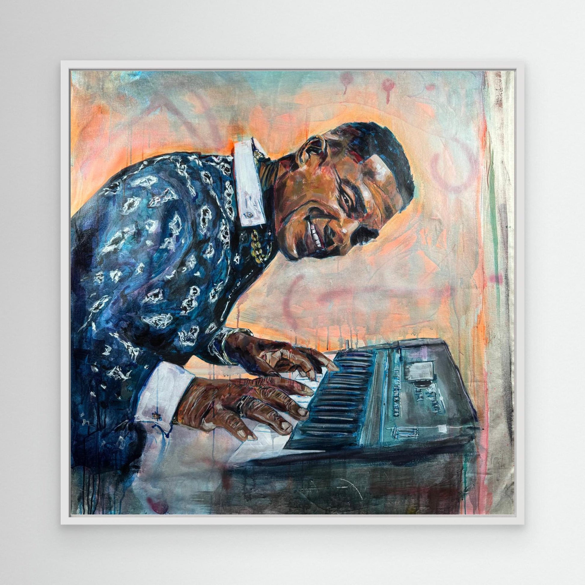 MANOLITO Y SU TRABUCO canvas print with white frame displayed on wall