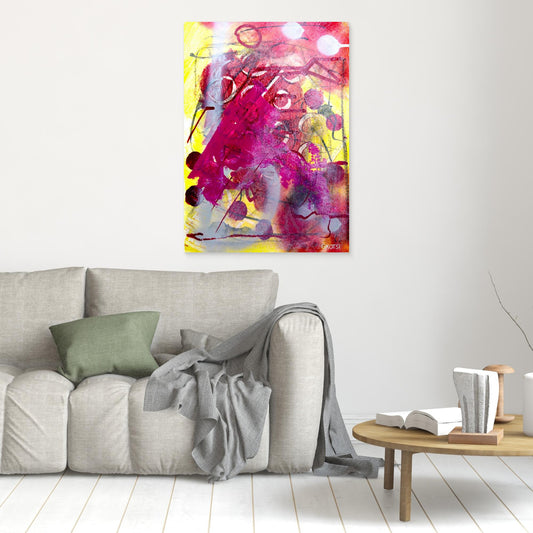 MORGENSTUNDE Abstract Canvas Print artwork positioned above sofa creating uplifting focal point in modern living space