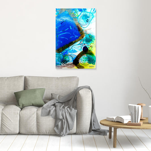 UNTER WASSER Abstract Canvas Print artwork positioned above sofa creating serene focal point in modern living space